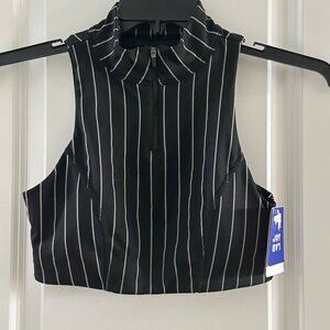 Joylab Black & White Striped Sleeveless Cropped Zip-Up Top